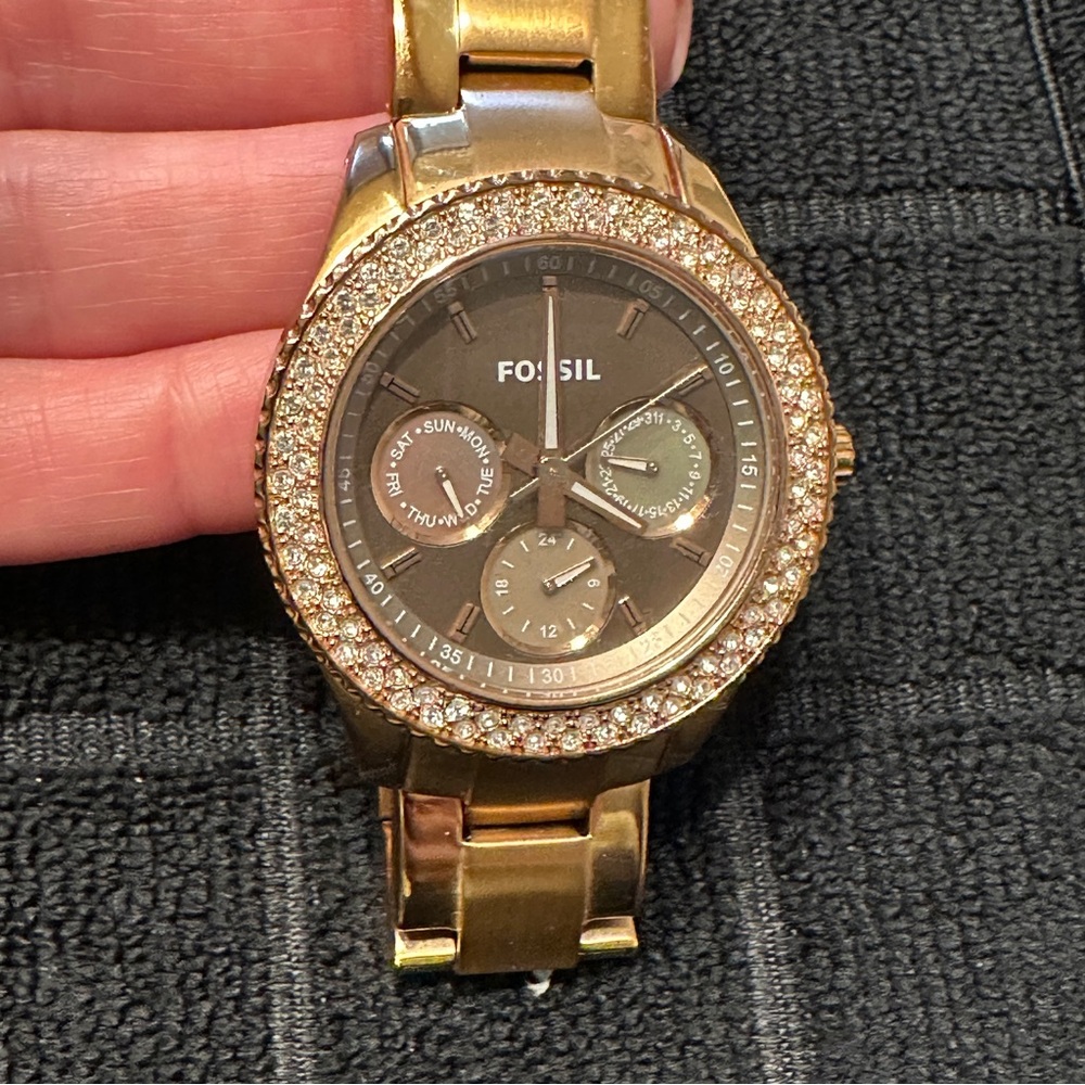Fossil Gold-Tone Watch with Sparkling Bezel